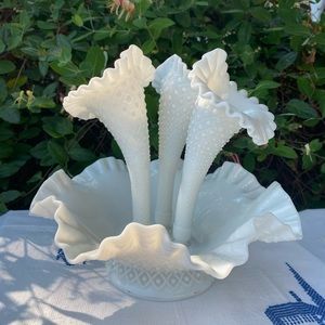 Fenton Milk glass Hobnail Epergne